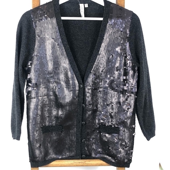ANTHROPOLOGY Robbi&Nikki black/gray cashmere/wool sequins cardigan S - Picture 1 of 12